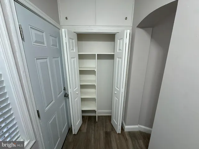 a view of walk in closet with empty racks