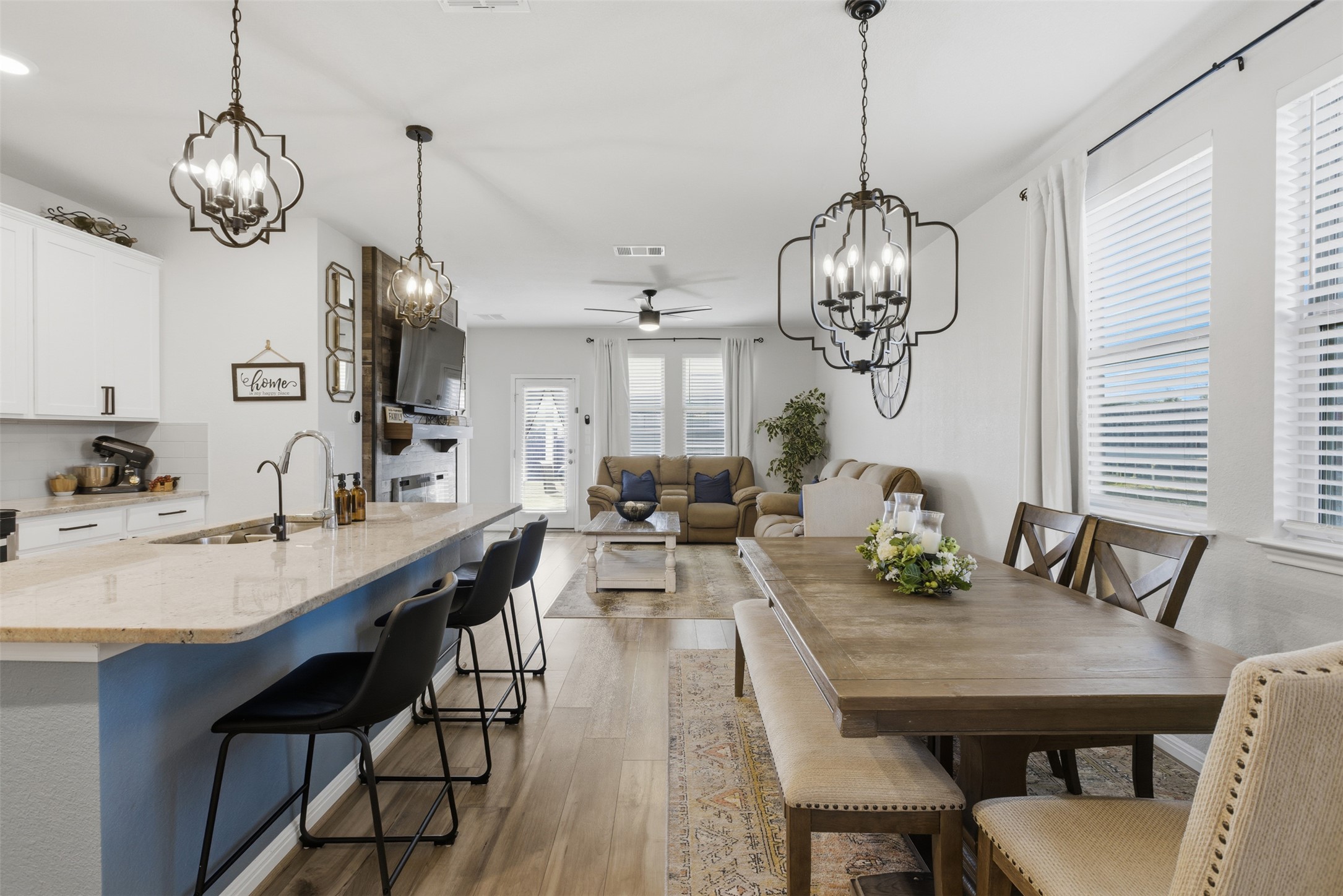 a view of a dining room and livingroom view