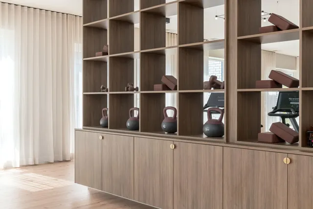 a view of a room with gym equipment