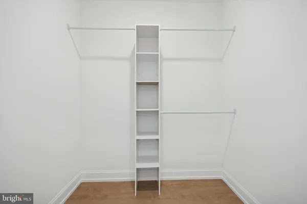 a view of an empty walk in closet