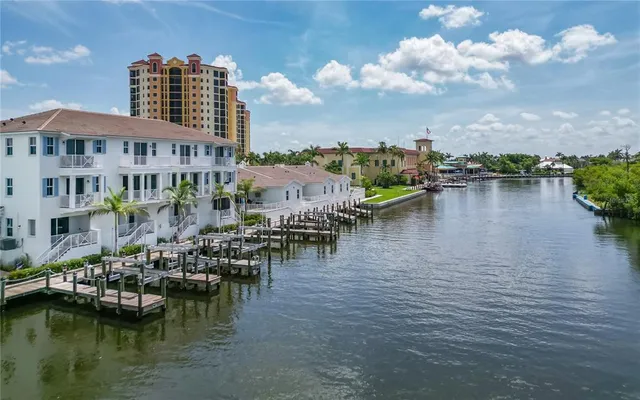 a view of a lake with building in front of it