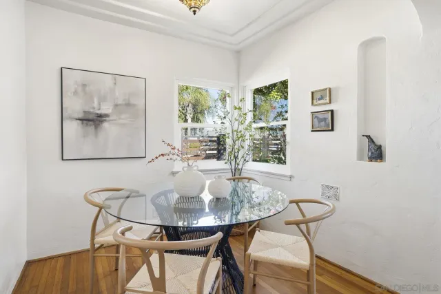 a dining room with table and chair