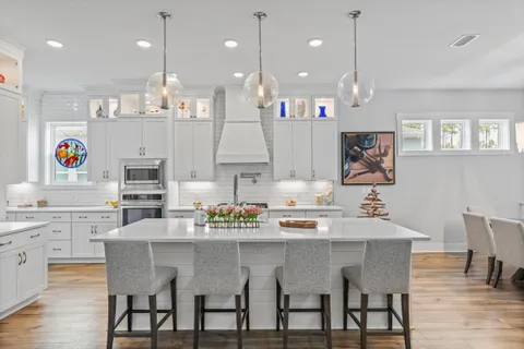 a kitchen with lots of counter top space