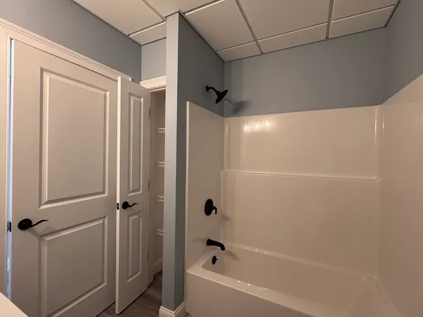 a bathroom with a bathtub