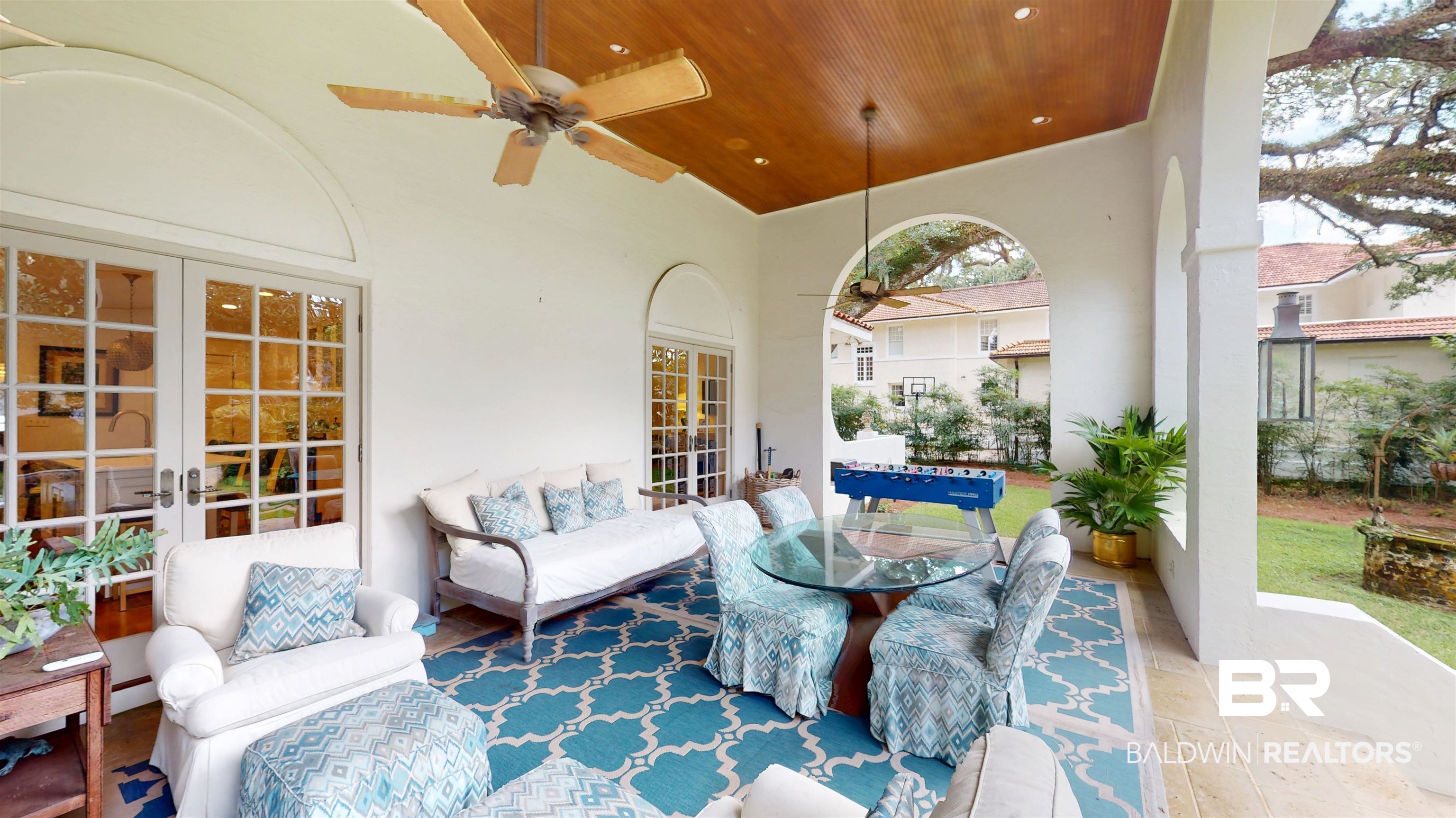 211 Lanier Avenue Mobile, AL 36607 - Photo 60 of 73 View of patio / terrace featuring french doors, an outdoor living space, and a ceiling fan