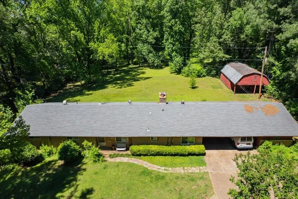 an aerial view of a house
