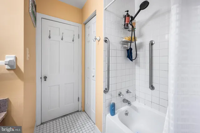 a bathroom with a bathtub and a shower