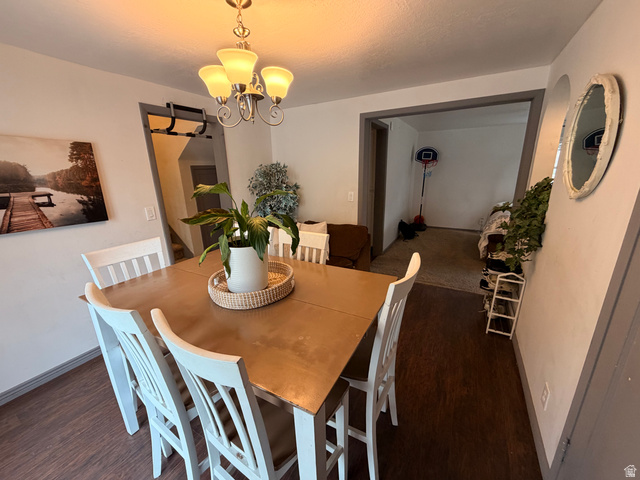 110 South 200 East Springville, UT 84663 - Photo 5 of 23 Dining area with wood finished floors and suspended lighting