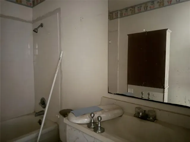 a view of a small space with window and outside view