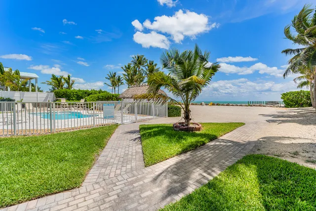 a view of a garden with a fountain