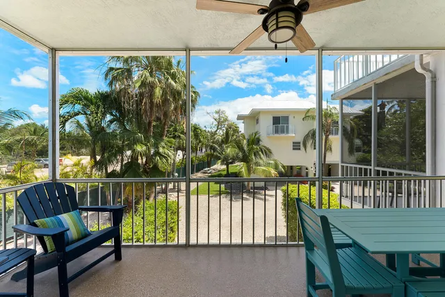 a view of a chairs and table in patio
