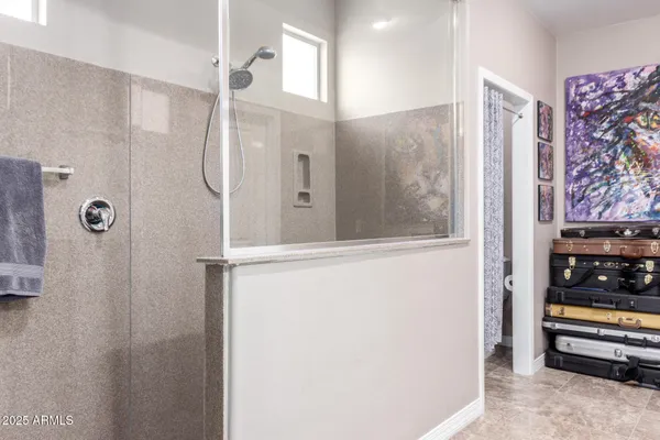 a bathroom with a shower and a sink