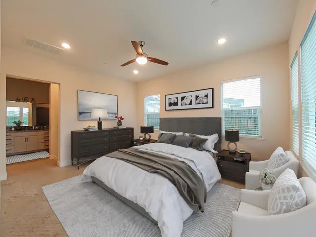 a view of a hallway with windows