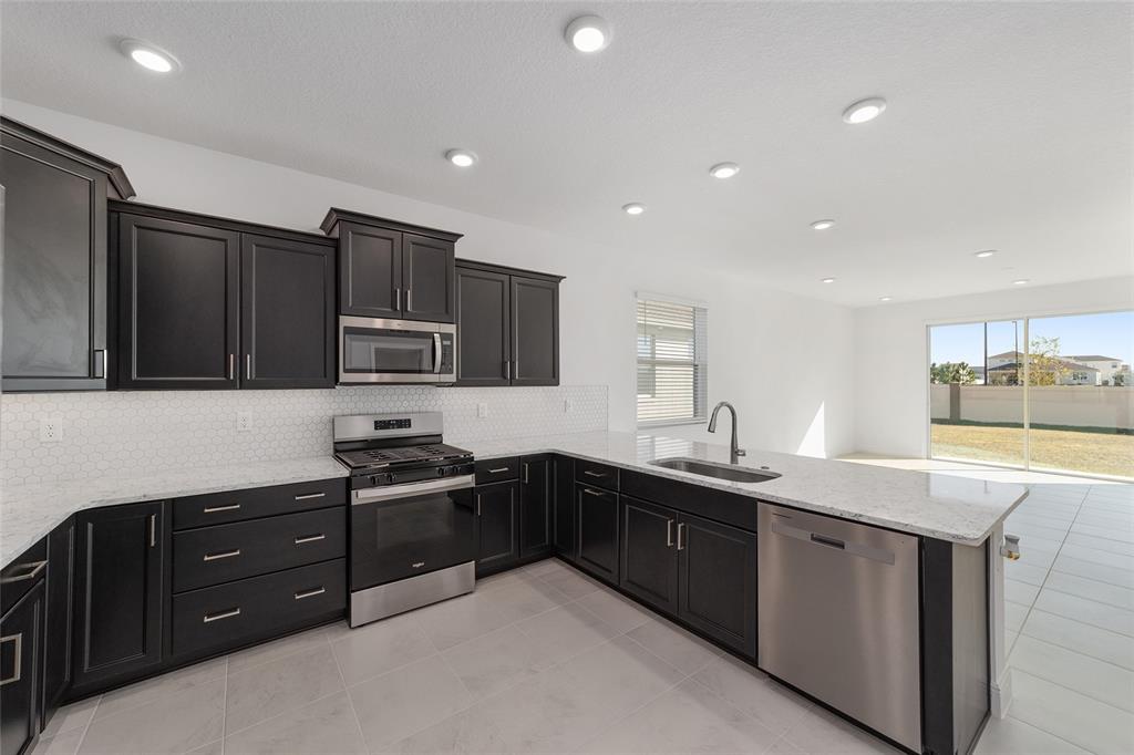 7276 Southwest 58th Place Road Ocala, FL 34474 - Photo 21 of 44 a kitchen with granite countertop a sink and stainless steel appliances