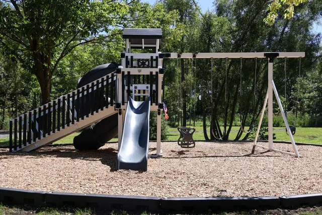a view of a park with slide