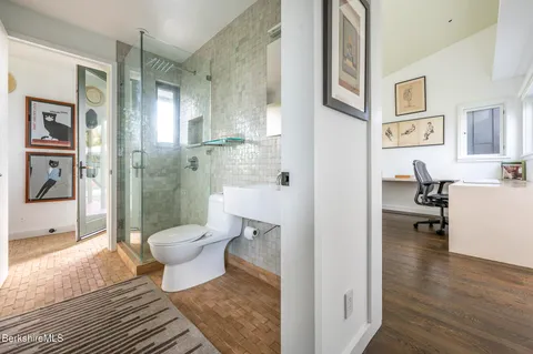 a workspace with wooden floor