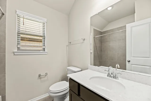 a bathroom with a sink a toilet and a mirror