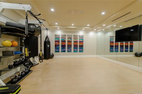 a view of a room with gym equipment