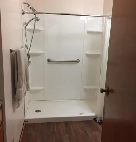a bathroom with a shower