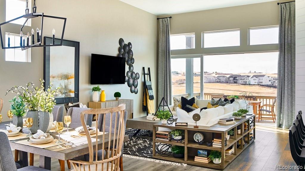 3867 Freestone Point Castle Rock, CO 80108 - Photo 14 of 38 a living room with furniture flat screen tv and a large window
