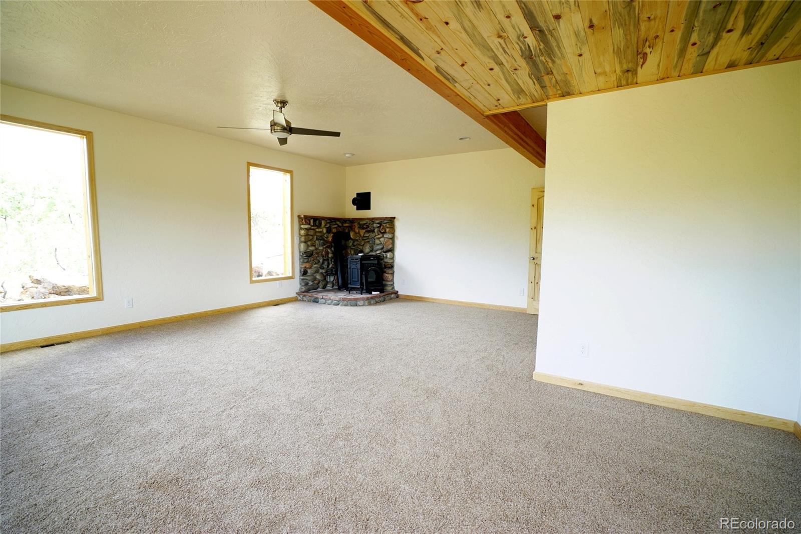 311 Quartz Circle Bailey, CO 80421 - Photo 11 of 30 an empty room with fireplace and windows