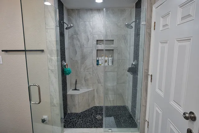 a bathroom with a shower