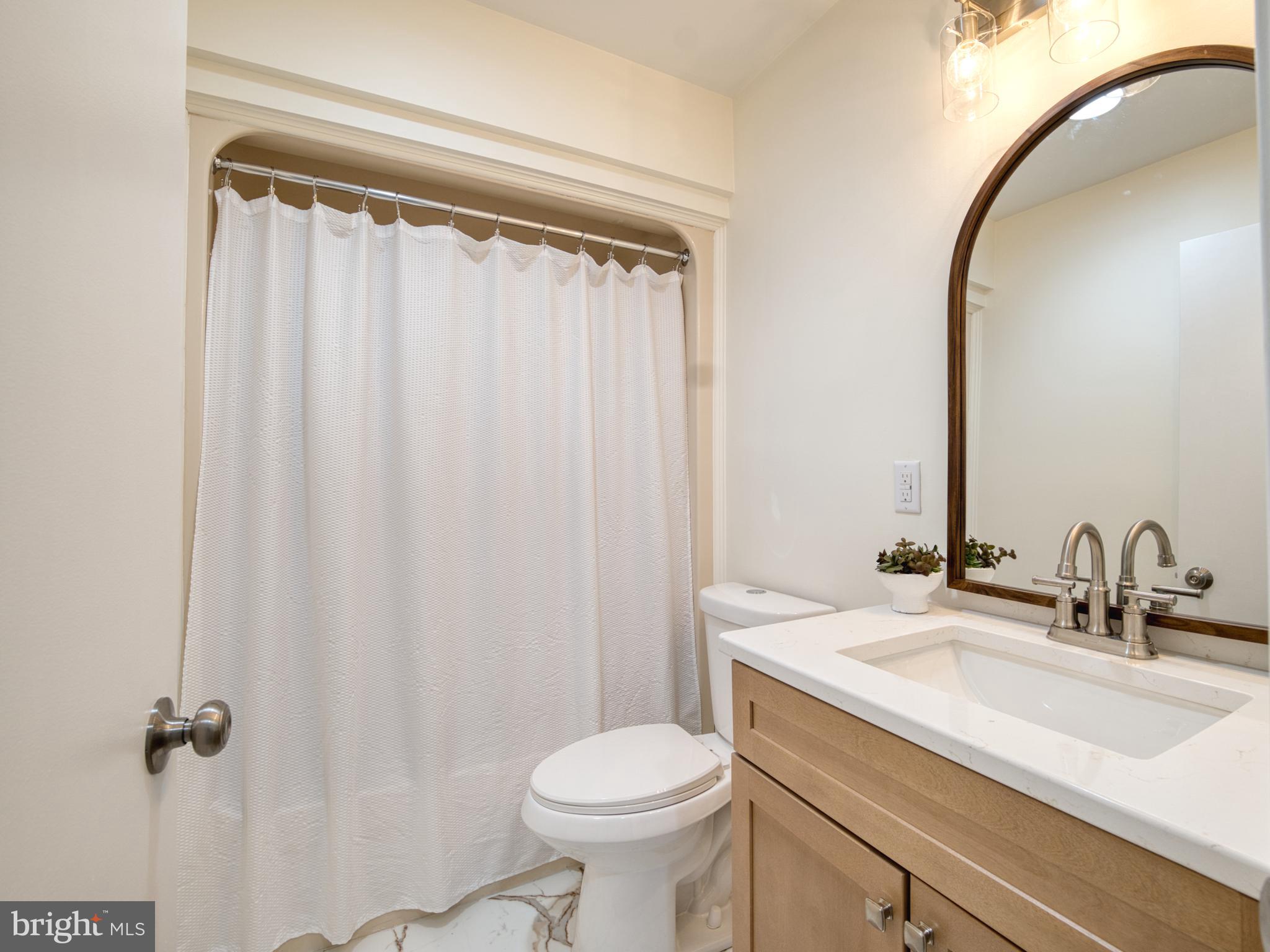 34 Queen Anne Way Chester, MD 21619 - Photo 19 of 52 a bathroom with a sink a toilet and shower curtain