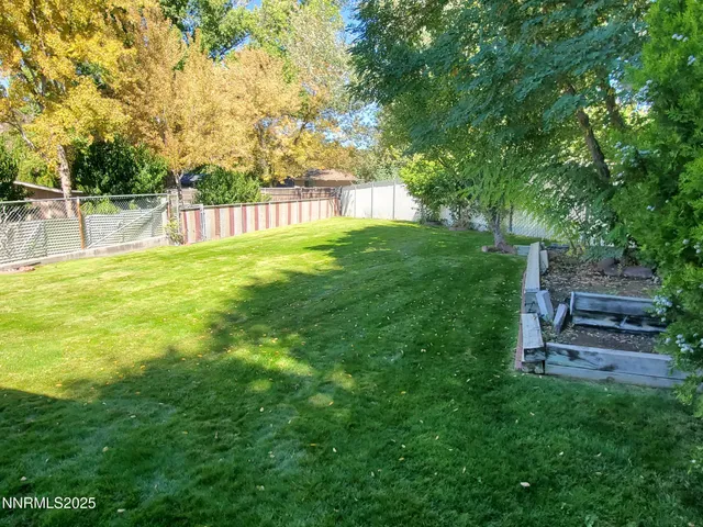 a view of a garden with a bench