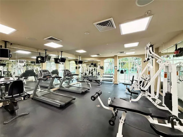 a view of a room with gym equipment