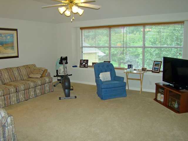 10700 Pointe View Drive Austin, TX 78738 - Photo 14 of 22 Living area featuring carpet flooring and a ceiling fan