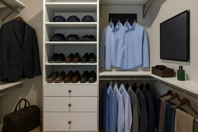 a view of walk in closet with clothes and shoes
