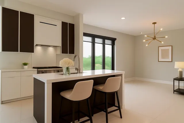 a kitchen with a sink cabinets and window