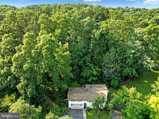an aerial view of a backyard