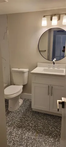 a bathroom with a toilet a sink and mirror