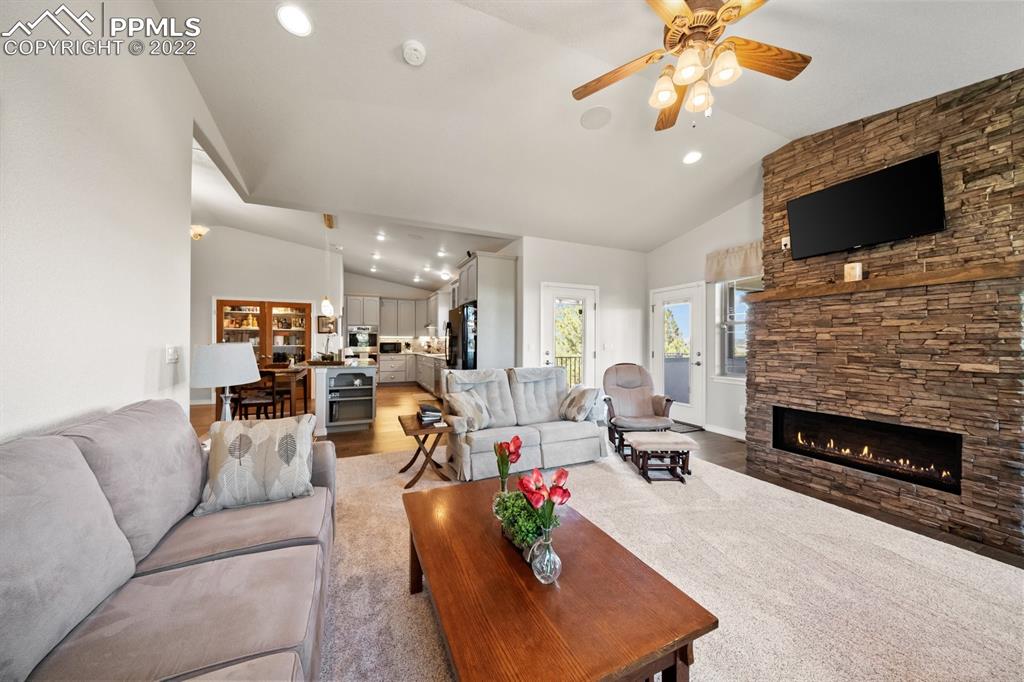 20765 Warriors Path Drive Peyton, CO 80831 - Photo 19 of 50 a living room with furniture fireplace and a flat screen tv