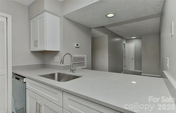 a kitchen with a sink and cabinets