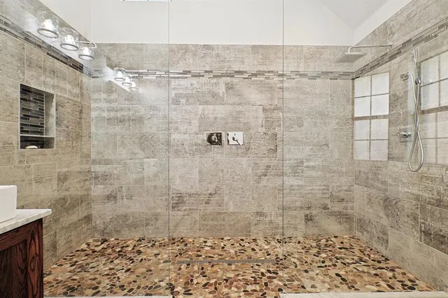 a bathroom with a shower