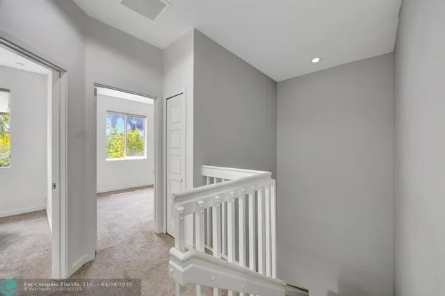 a view of a park with large trees