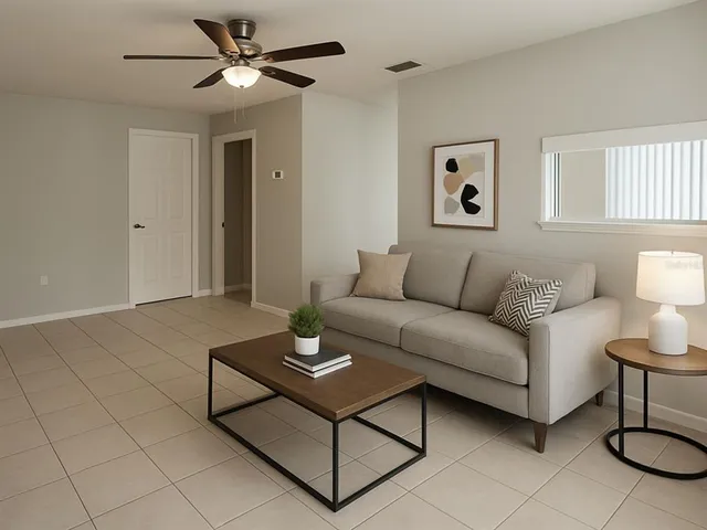 a living room with furniture