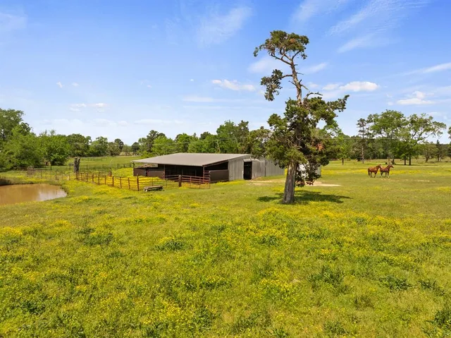 a view of a lake with a big yard