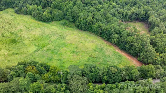an aerial view of residential houses with outdoor space and trees