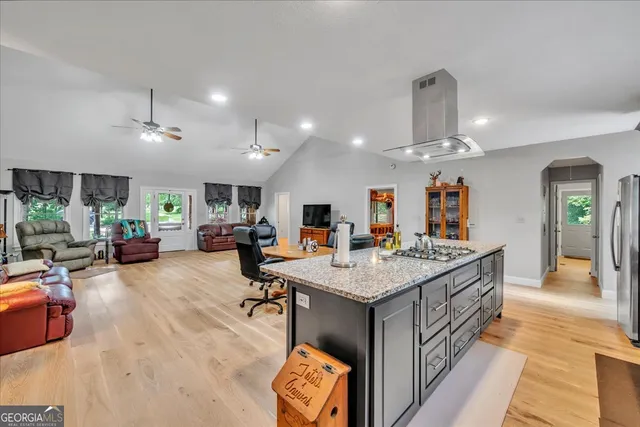 a view of a living room and dining room