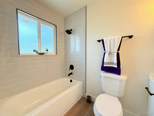 a bathroom with a toilet and a bathtub