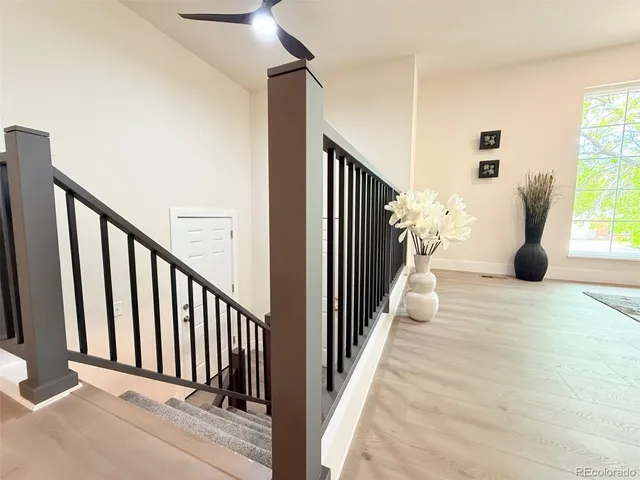 a view of a black and white chair