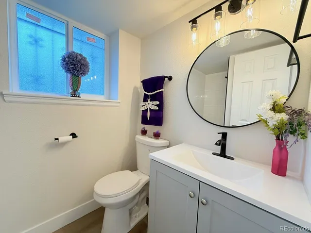a bathroom with a toilet a sink and a mirror