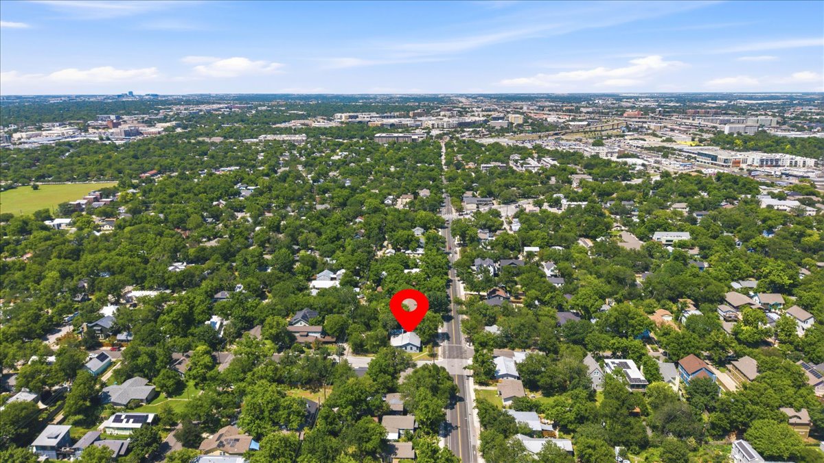 4900 Duval Street Austin, TX 78751 - Photo 15 of 25 Aerial view capturing the property’s placement within an established 78751 neighborhood near Hyde Park, North Loop, UT, and Downtown Austin. A strong location for buyers seeking Central Austin access and future flexibility.