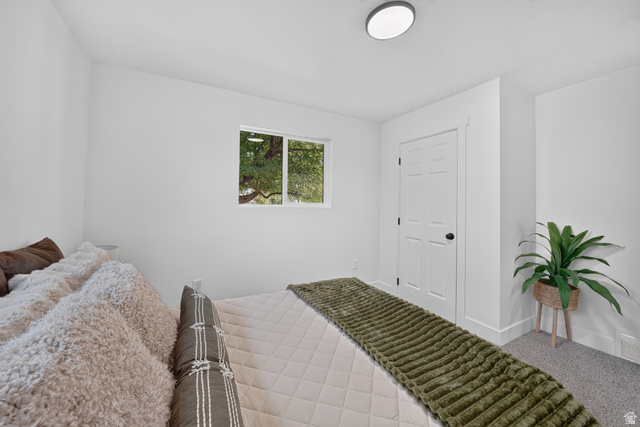 546 West 200 South Payson, UT 84651 - Photo 26 of 45 Bright interior space featuring a window with exterior tree views, a paneled door with dark hardware, a flush-mount ceiling light, and light-colored walls