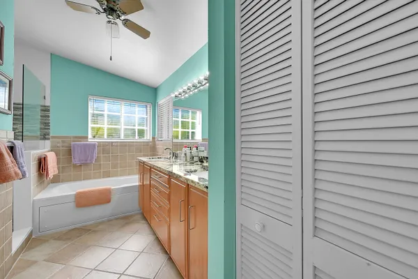 a bathroom with a sink a mirror and a bathtub