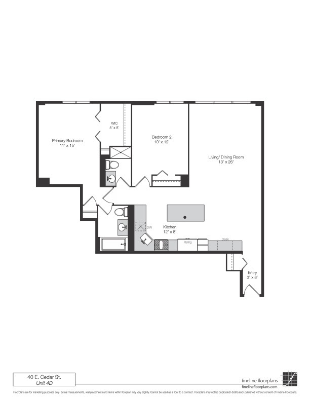 40 East Cedar Street, Unit 4D Chicago, IL 60611 - Photo 18 of 18 a picture of a floor plan