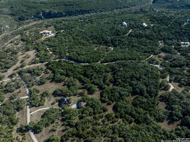 an aerial view of a house with a tree